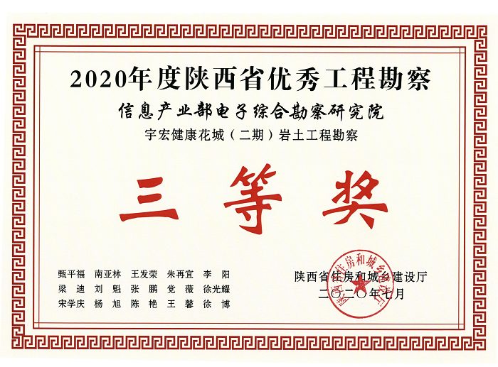 2020年陜西省優秀工程勘察設計三等獎-宇宏健康花城（二期）巖土工程勘察